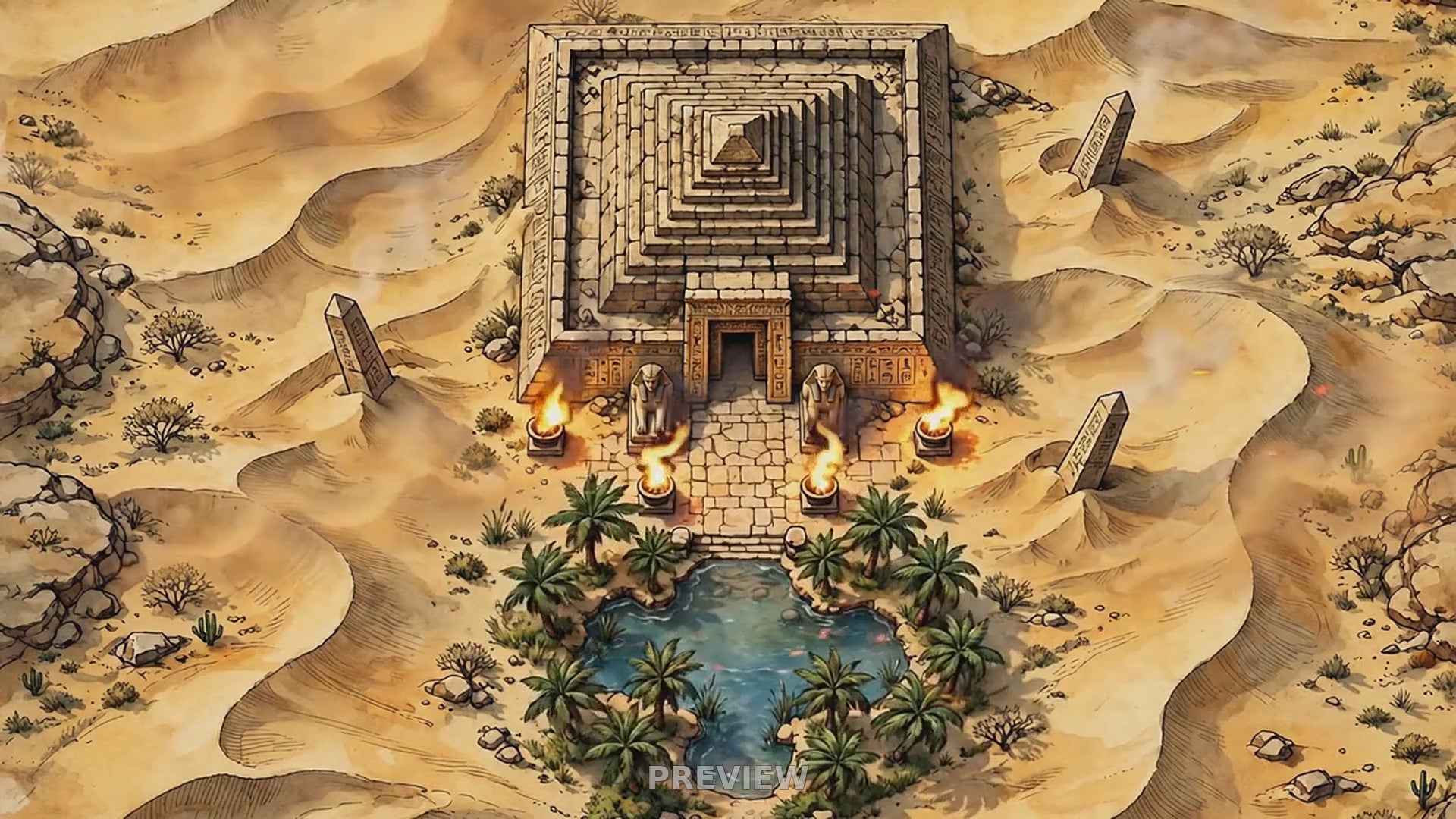 Preview: Desert Tomb Entrance animated battlemap