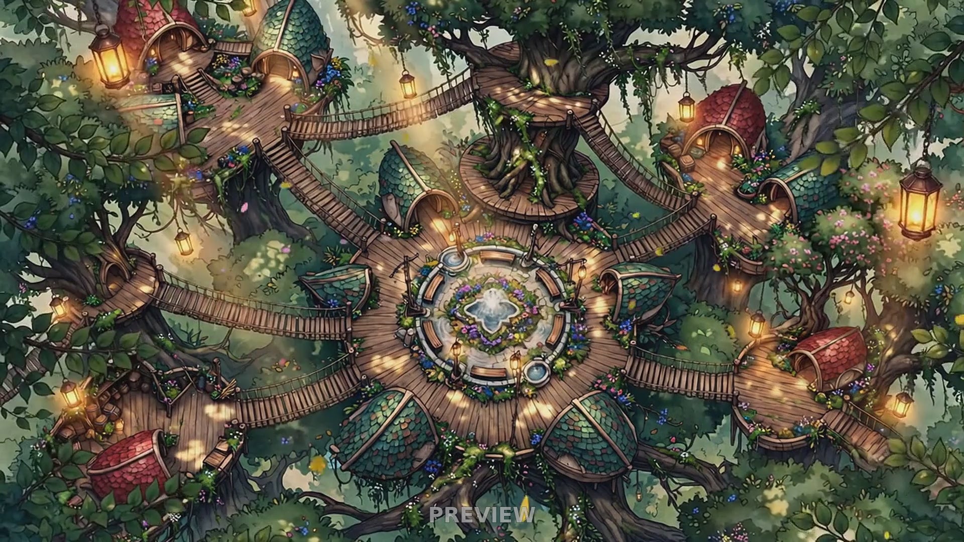 Preview: Elven Treetop Village animated battlemap