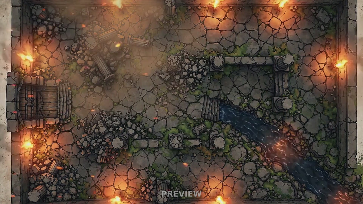 Preview: Torch-Lit Dungeon Chamber animated battlemap