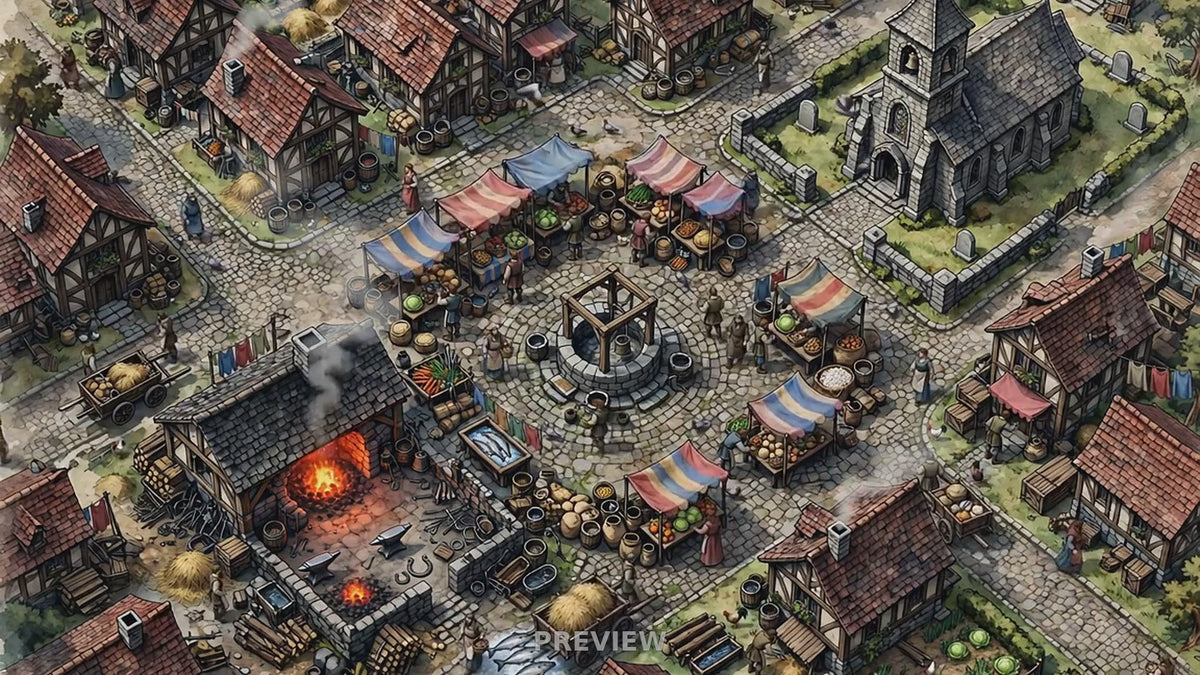 Preview: Empire Town Square animated battlemap