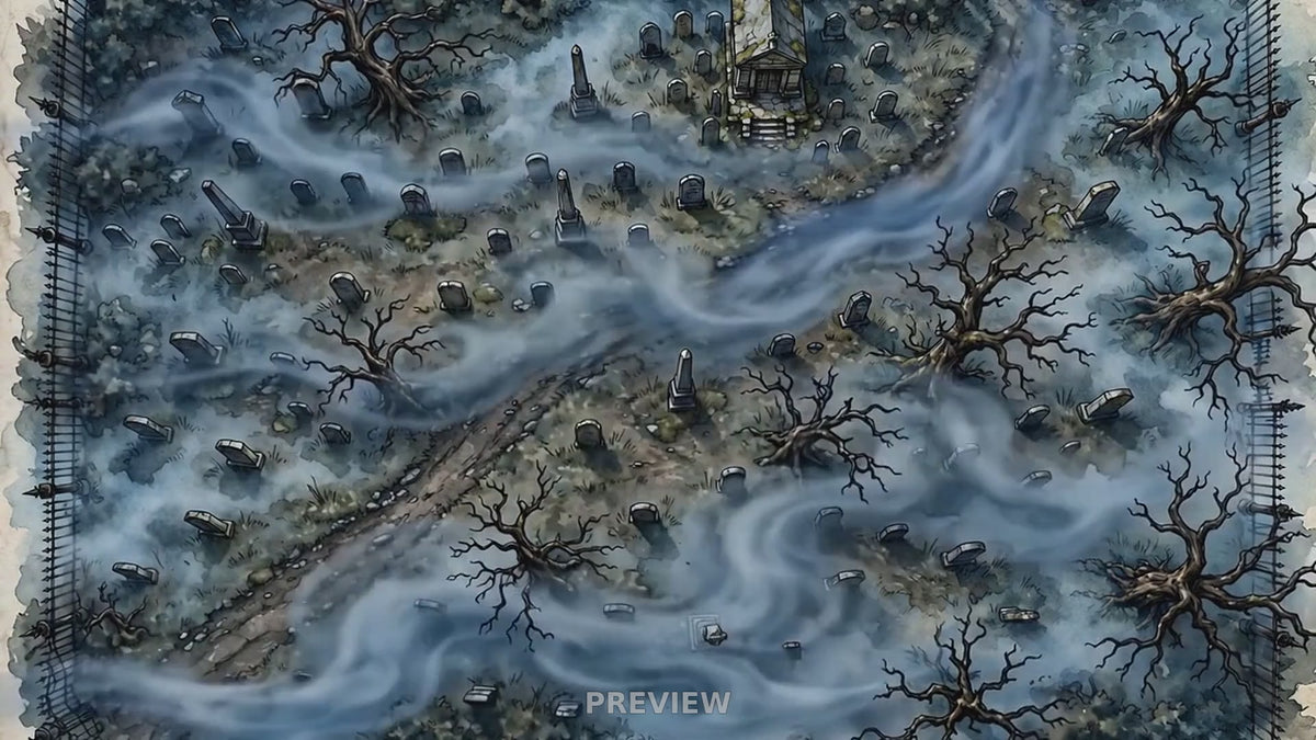 Preview: Foggy New England Graveyard animated battlemap