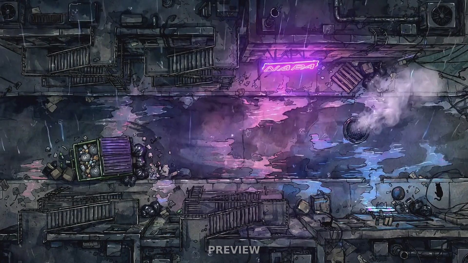 Preview: Neon Alley animated battlemap