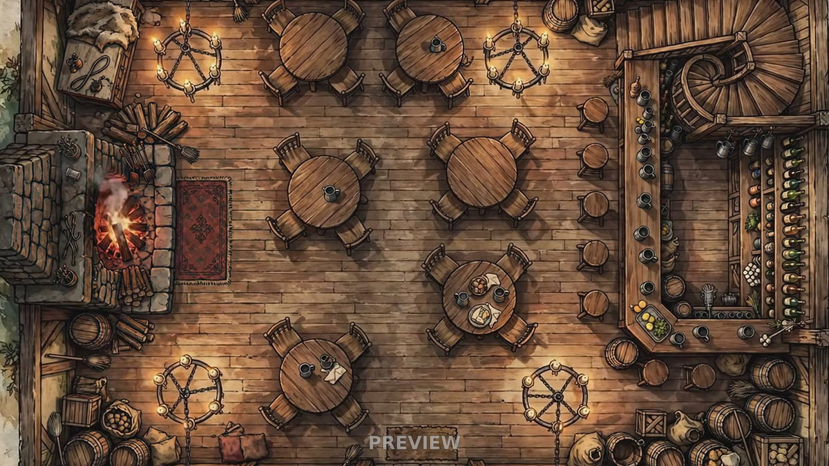 Preview: Cozy Tavern Interior animated battlemap