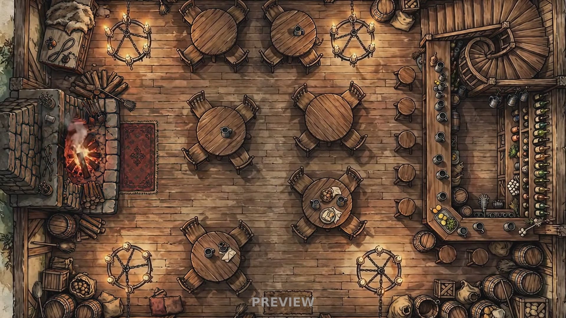 Preview: Cozy Tavern Interior animated battlemap