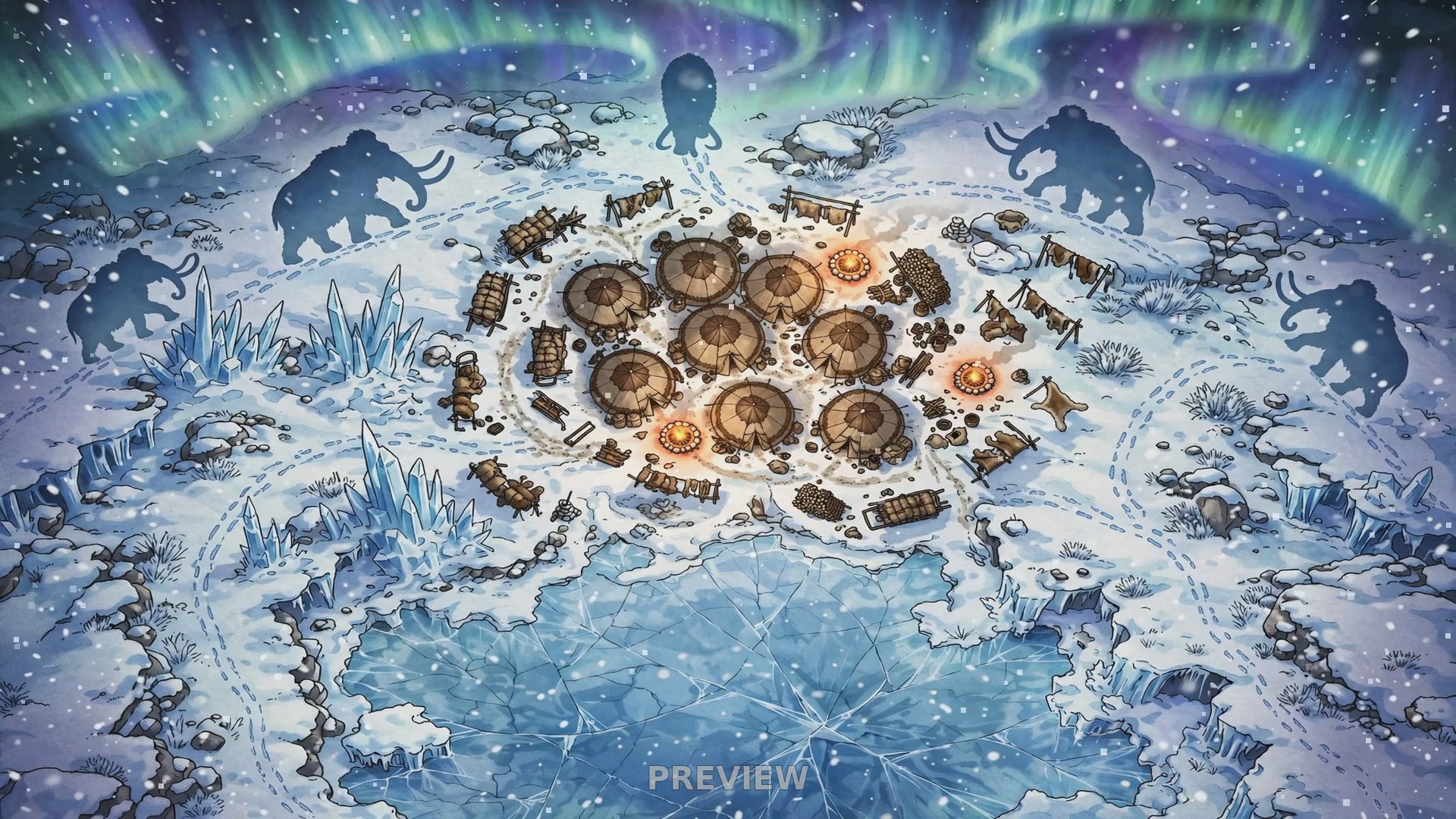 Preview: Frozen Tundra Camp animated battlemap
