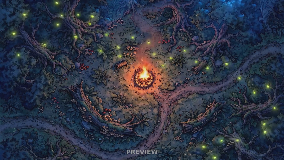 Preview: Moonlit Forest Campsite animated battlemap