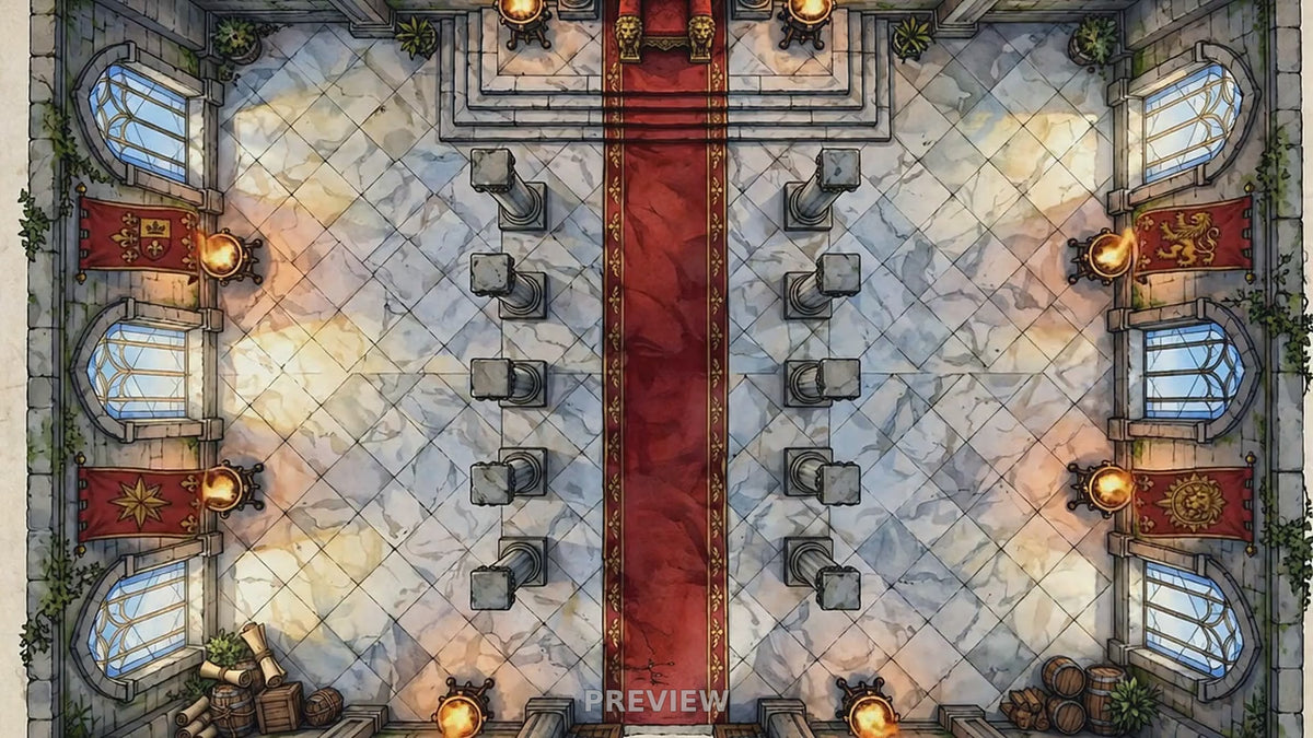 Preview: Castle Throne Room animated battlemap